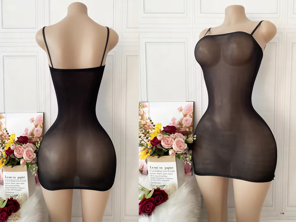 Women's Sexy Sheer Mesh Bodycon Cami Mini Dress