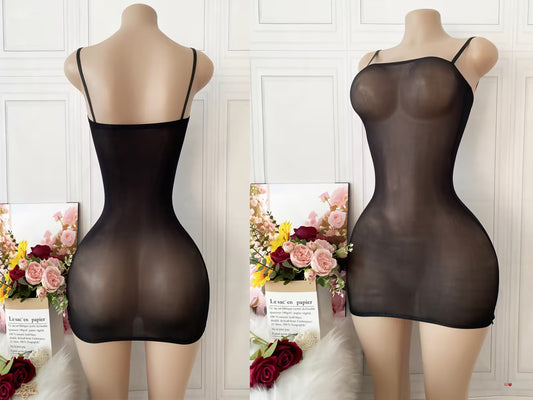 Women's Sexy Sheer Mesh Bodycon Cami Mini Dress