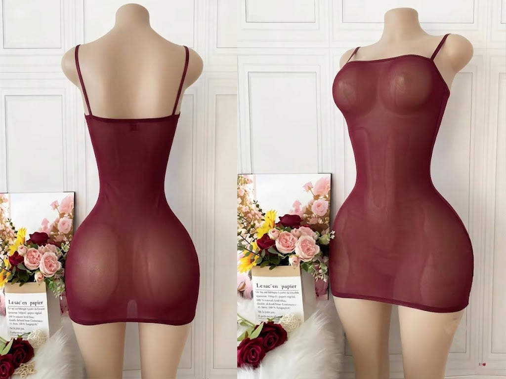 Women's Sexy Sheer Mesh Bodycon Cami Mini Dress