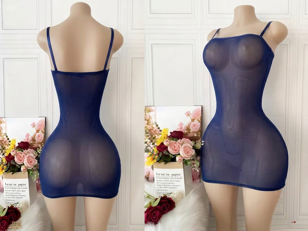 Women's Sexy Sheer Mesh Bodycon Cami Mini Dress