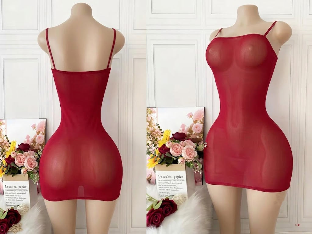 Women's Sexy Sheer Mesh Bodycon Cami Mini Dress
