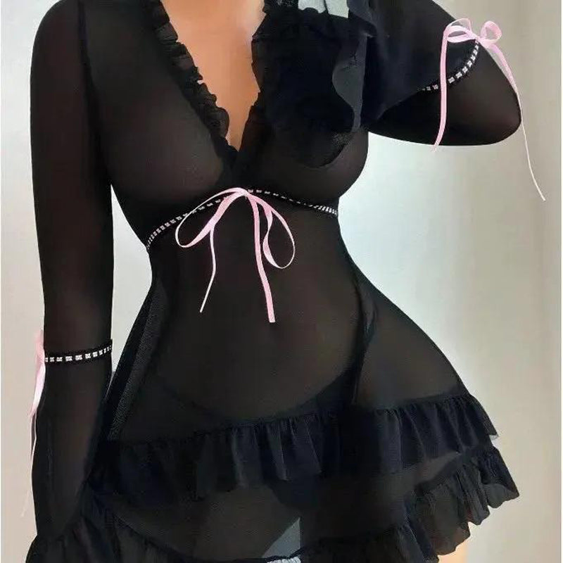 New Floral Nighty Black