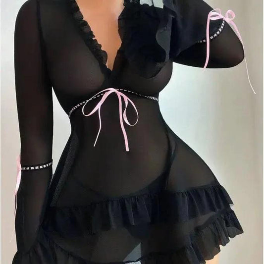 New Floral Nighty Black