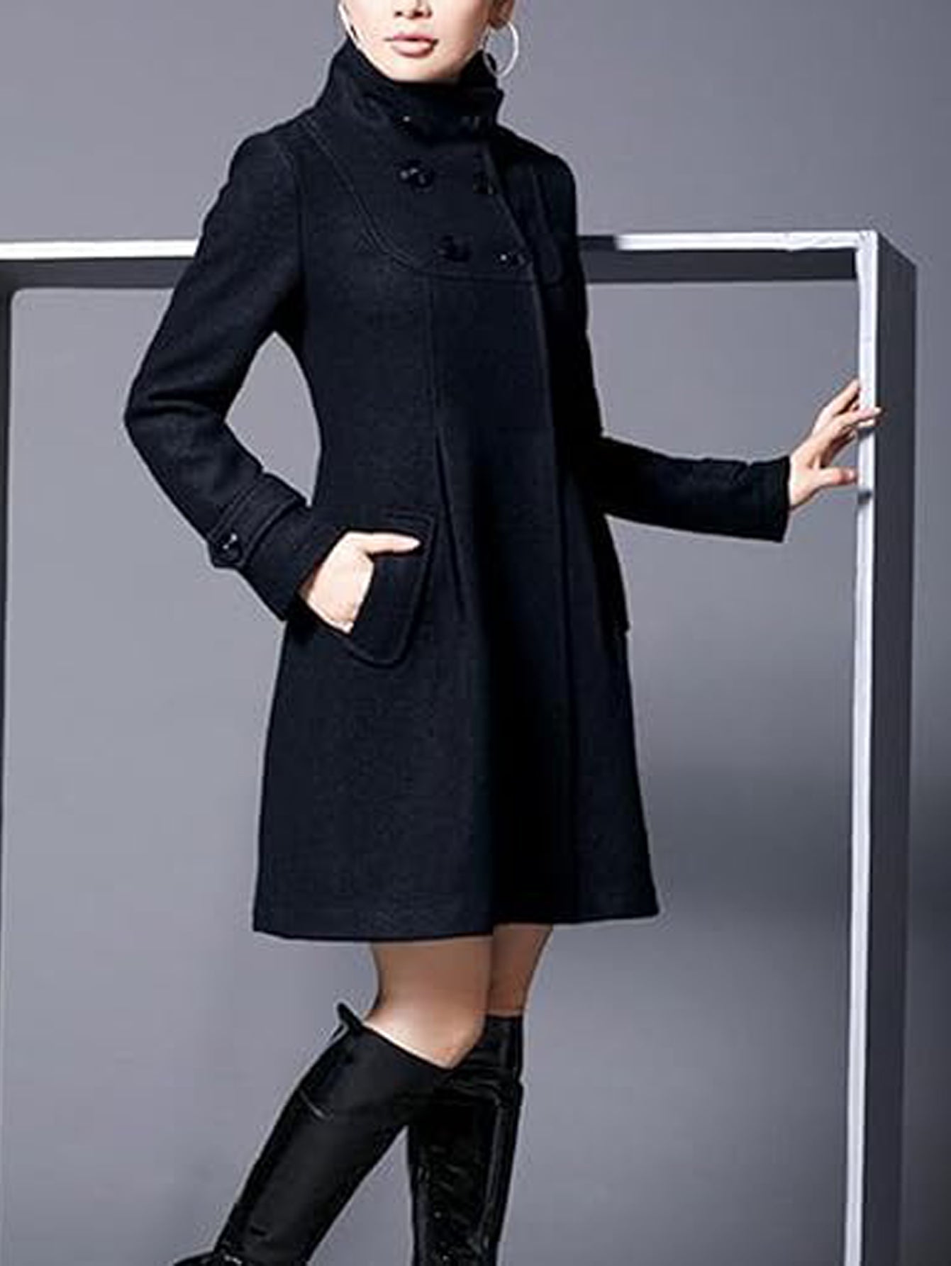 Ladies winter Long  coat borders Style
