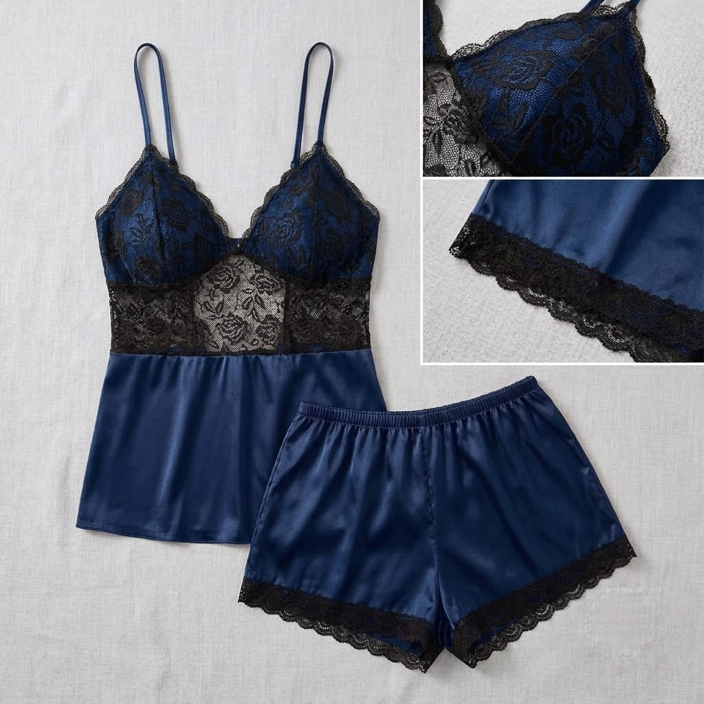 Satin Floral Lace Cami Short Set