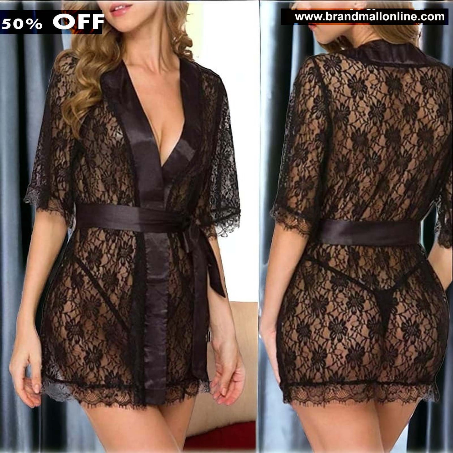 2 pieces Transparent Gown Panty Nightwear set