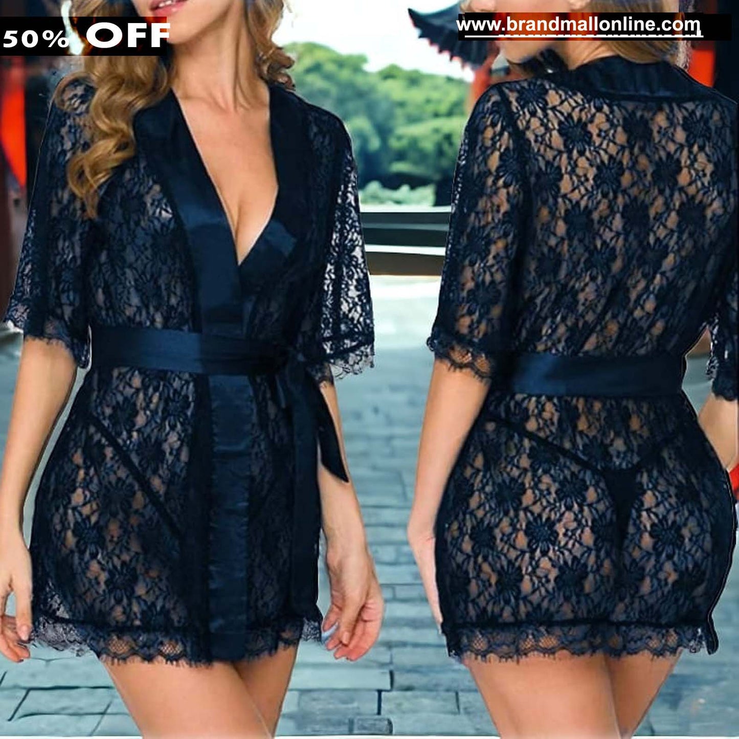 2 pieces Transparent Gown Panty Nightwear set