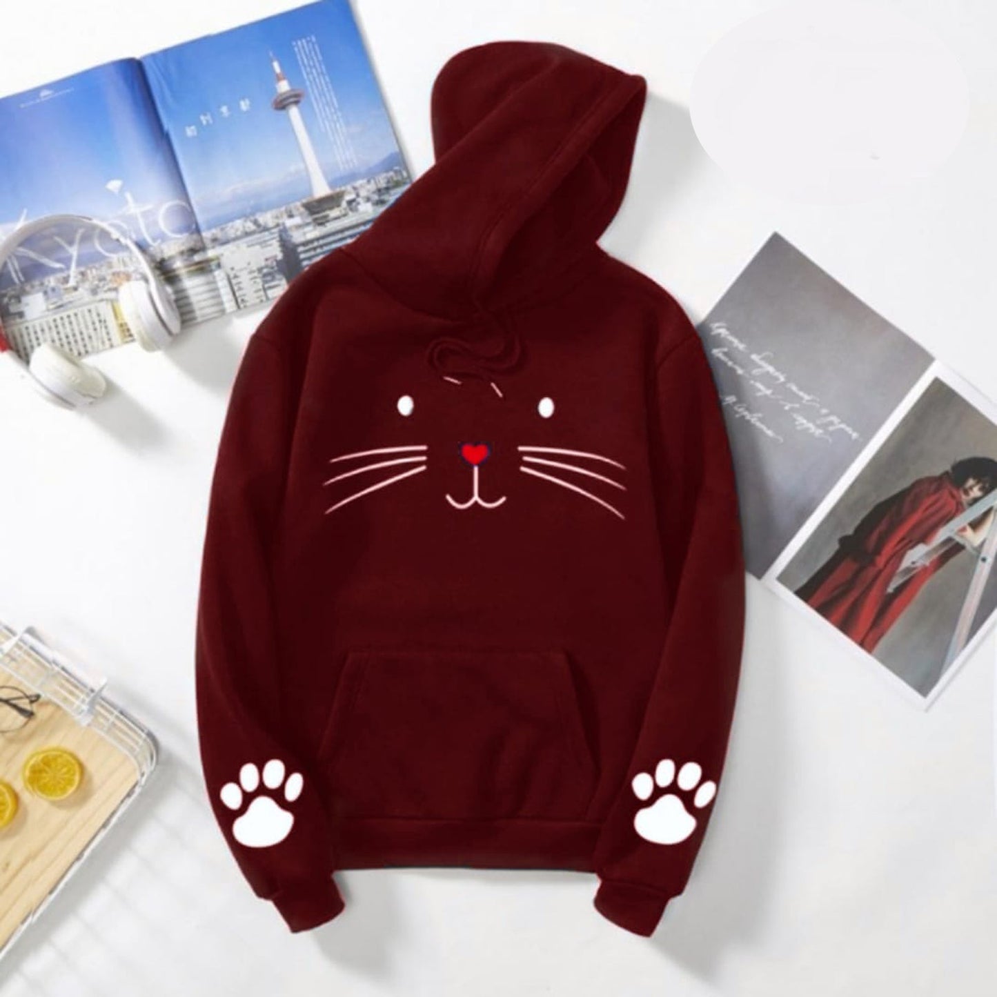 Ladies Meow printed hoodies