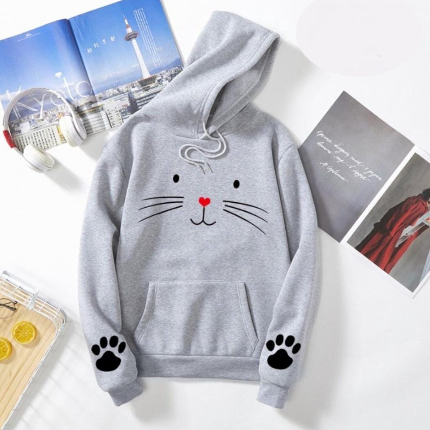 Ladies Meow printed hoodies